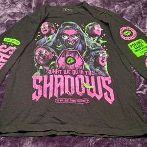 Black Long Sleeve Tee with Colorful Skull Graphic and Sleeve Designs